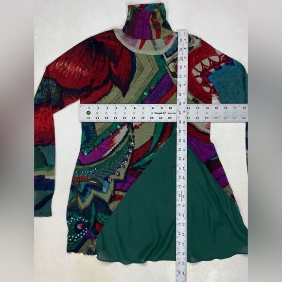 Desigual Abstrack Rhinestones Studded Turtle Neck Top Women Small Long Sleeve - Picture 8 of 8